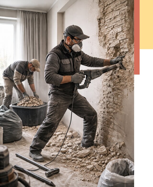 Демонтаж декоративного камня в Ржеве от 1490 руб/м² — быстро и недорого | ОТДЕЛОЧНИК-Ржв