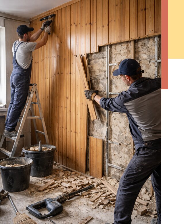 Демонтаж вагонки со стен в Ржеве от 1490 руб. — снятие, удаление, срочно | ОТДЕЛОЧНИК-Ржв