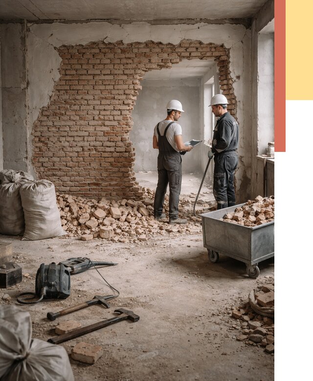 Демонтаж кирпичных стен в Ржеве от 4317 руб. — быстро, недорого, под ключ | ОТДЕЛОЧНИК-Ржв