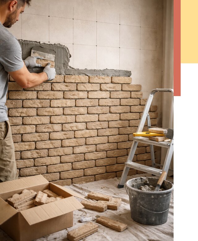 Монтаж декоративного кирпича в Ржеве от 3289 руб./м² — быстро и недорого | ОТДЕЛОЧНИК-Ржв