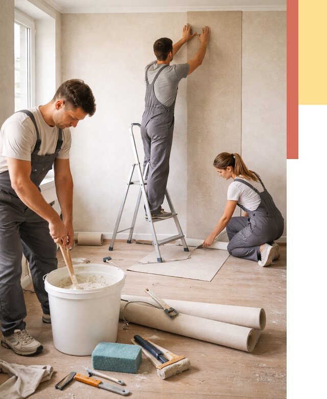 Оклейка стен обоями в Ржеве от 3598 руб/м2 — быстро и недорого | ОТДЕЛОЧНИК-Ржв