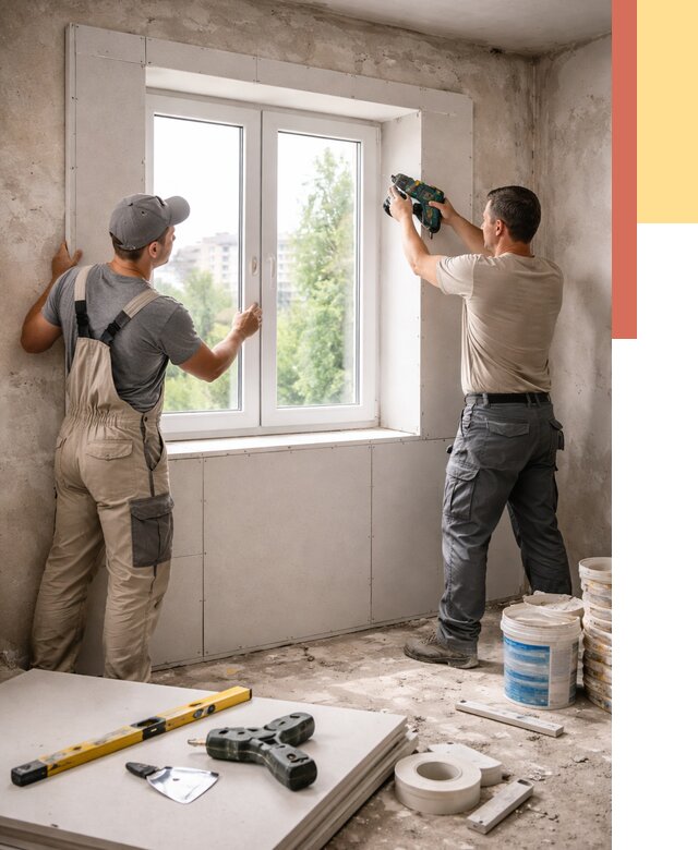 Монтаж откосов из гипсокартона в Ржеве от 4626 руб. под ключ | ОТДЕЛОЧНИК-Ржв