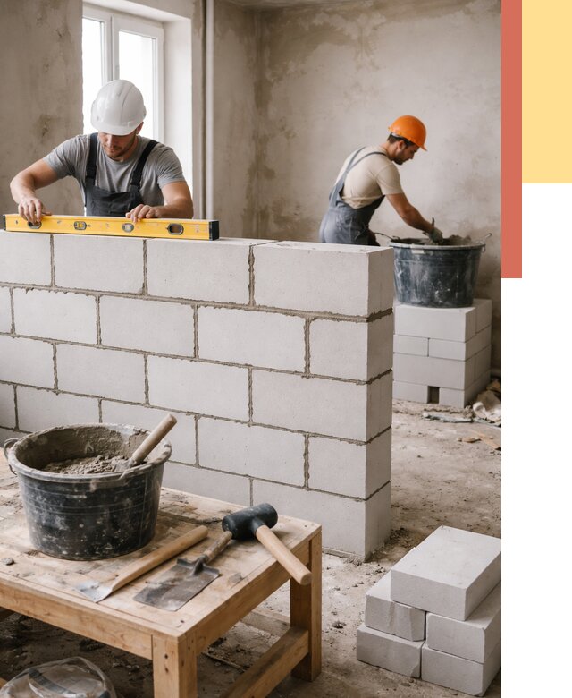 Кладка перегородок из газобетона в Ржеве от 3289 руб. под ключ | ОТДЕЛОЧНИК-Ржв