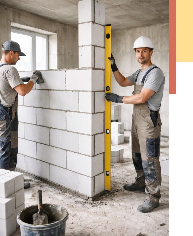 Кладка перегородок из пеноблока в Ржеве от 1850 руб. под ключ | ОТДЕЛОЧНИК-Ржв