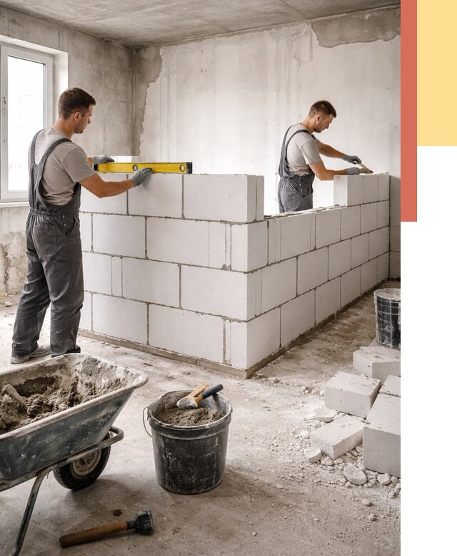 Кладка перегородок из ПГП в Ржеве от 2570 руб./м2 — монтаж и возведение под ключ | ОТДЕЛОЧНИК-Ржв