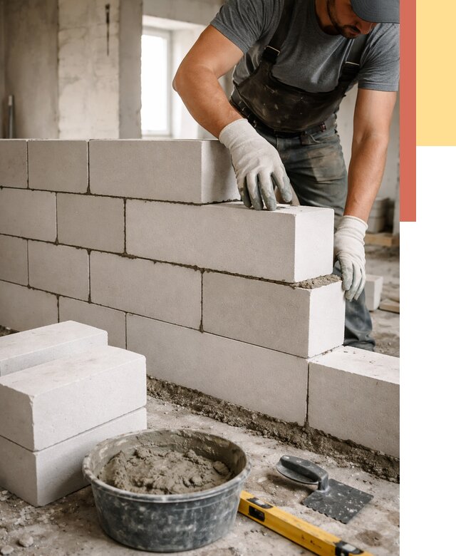 Кладка перегородок из силикатного блока в Ржеве от 4112 руб. под ключ | ОТДЕЛОЧНИК-Ржв