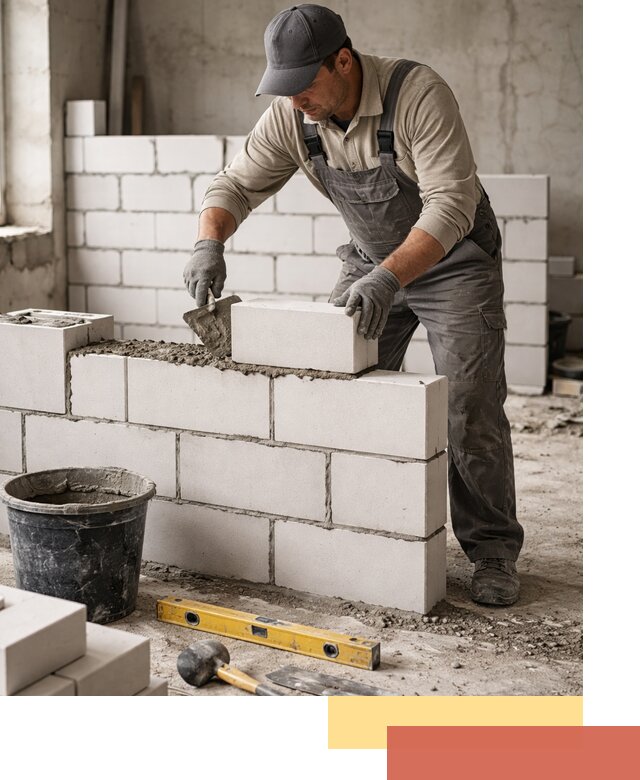 Кладка перегородок из силикатного блока в Ржеве