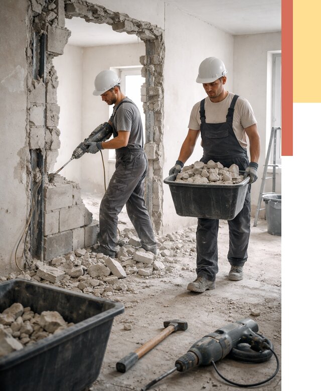 Демонтаж блоковых перегородок в Ржеве от 3855 руб. — быстро и недорого | ОТДЕЛОЧНИК-Ржв