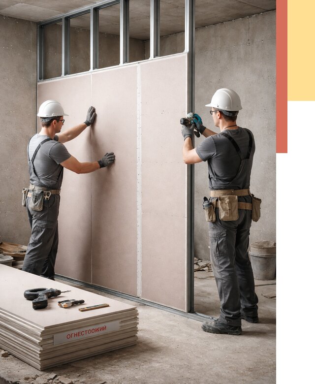 Перегородка из огнестойкого гипсокартона в Ржеве от 1902 руб. под ключ | ОТДЕЛОЧНИК-Ржв