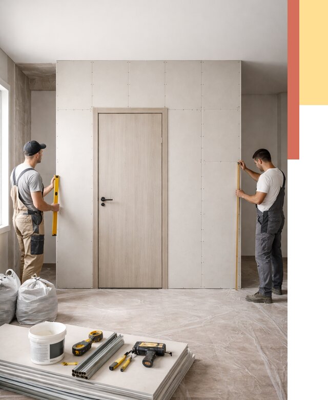 Перегородка из гипсокартона с дверью в Ржеве от 4626 руб. под ключ | ОТДЕЛОЧНИК-Ржв