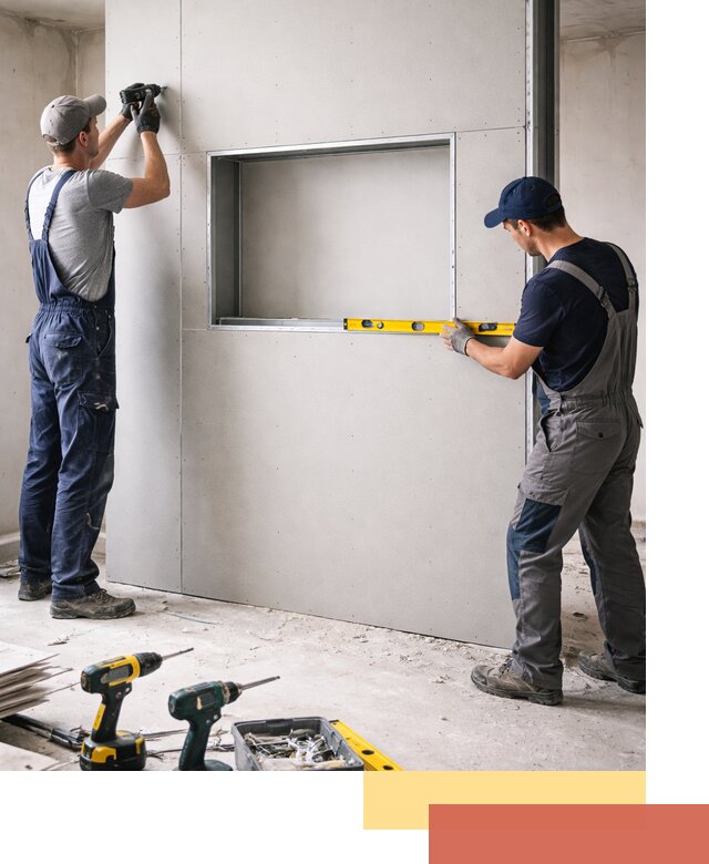 Перегородка из гипсокартона с нишей под декор в Ржеве