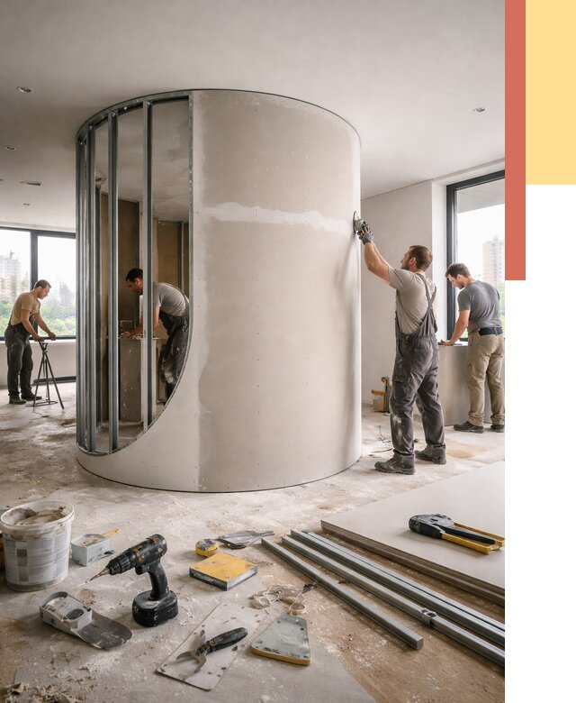 Радиусная перегородка из гипсокартона в Ржеве от 2981 руб. под ключ | ОТДЕЛОЧНИК-Ржв