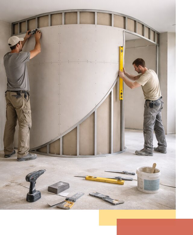 Радиусная перегородка из гипсокартона в Ржеве под ключ