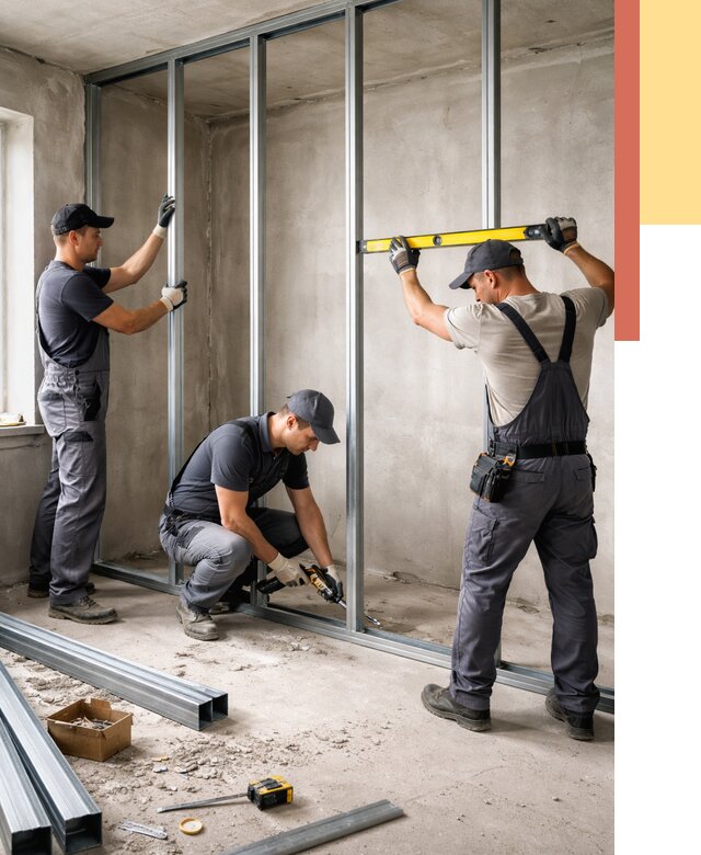 Монтаж каркаса перегородки из профиля в Ржеве от 771 руб. | ОТДЕЛОЧНИК-Ржв