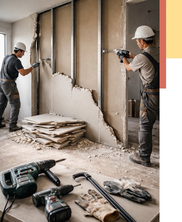 Демонтаж перегородки из гипсокартона в Ржеве от 1233 руб. быстро и недорого | ОТДЕЛОЧНИК-Ржв