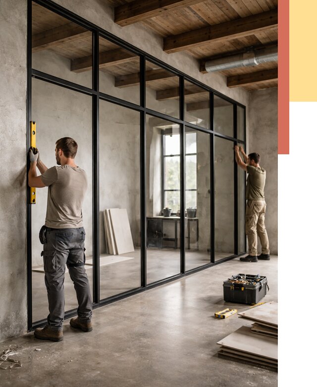 Стеклянные перегородки лофт в Ржеве от 10793 руб. под ключ | ОТДЕЛОЧНИК-Ржв