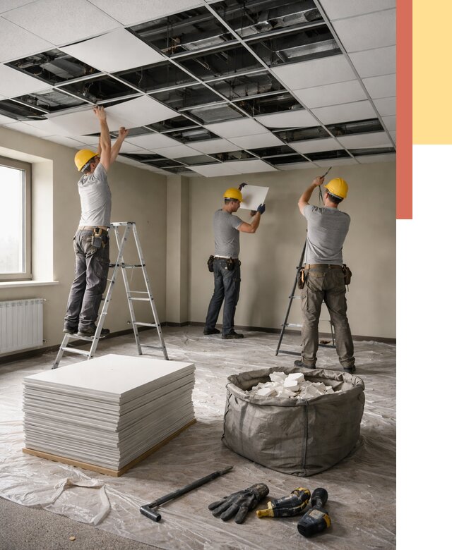 Демонтаж потолка Армстронг в Ржеве от 4626 руб. быстро и недорого | ОТДЕЛОЧНИК-Ржв