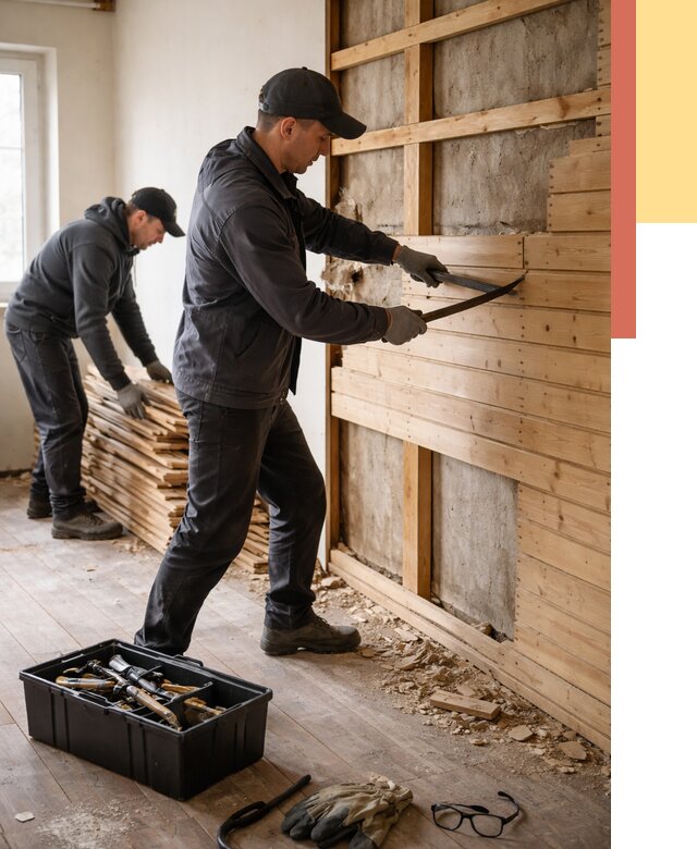 Демонтаж вагонки в Ржеве от 3906 руб/м2 — быстро и недорого | ОТДЕЛОЧНИК-Ржв