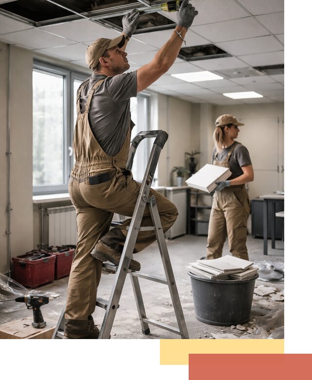 Ремонт потолка Армстронг и замена плит в Ржеве