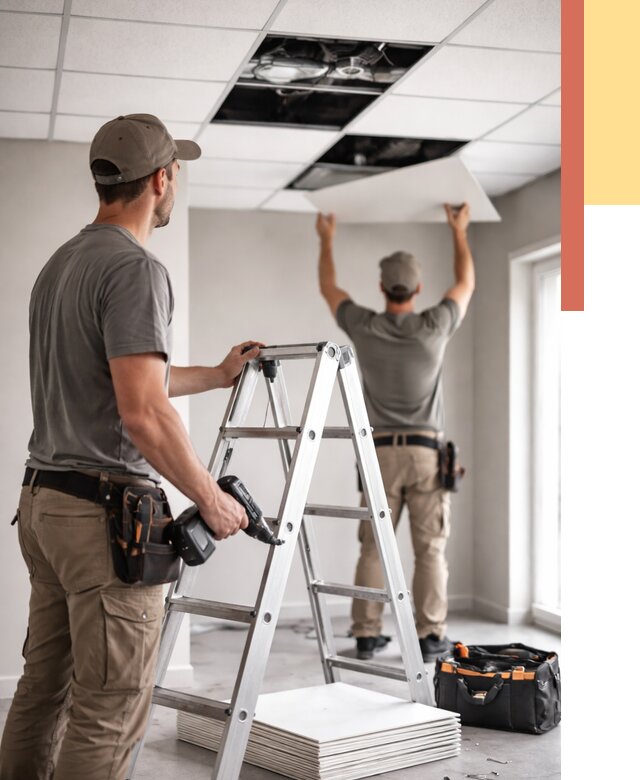 Обслуживание подвесного потолка в Ржеве от 3598 руб. — быстро и недорого | ОТДЕЛОЧНИК-Ржв