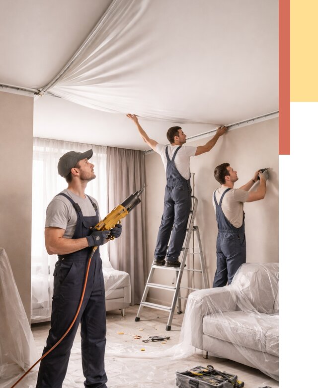 Установка натяжного потолка в Ржеве от 4626 руб. | Быстро и недорого — ОТДЕЛОЧНИК-Ржв