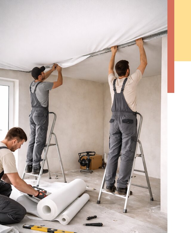 Монтаж тканевого натяжного потолка в Ржеве от 3598 руб. под ключ | ОТДЕЛОЧНИК-Ржв