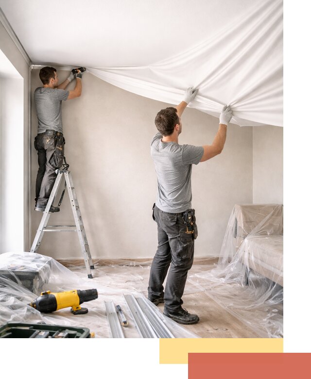 Монтаж тканевого натяжного потолка в Ржеве недорого и быстро