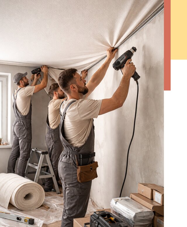 Монтаж фактурного натяжного потолка в Ржеве от 771 руб. — ОТДЕЛОЧНИК-Ржв