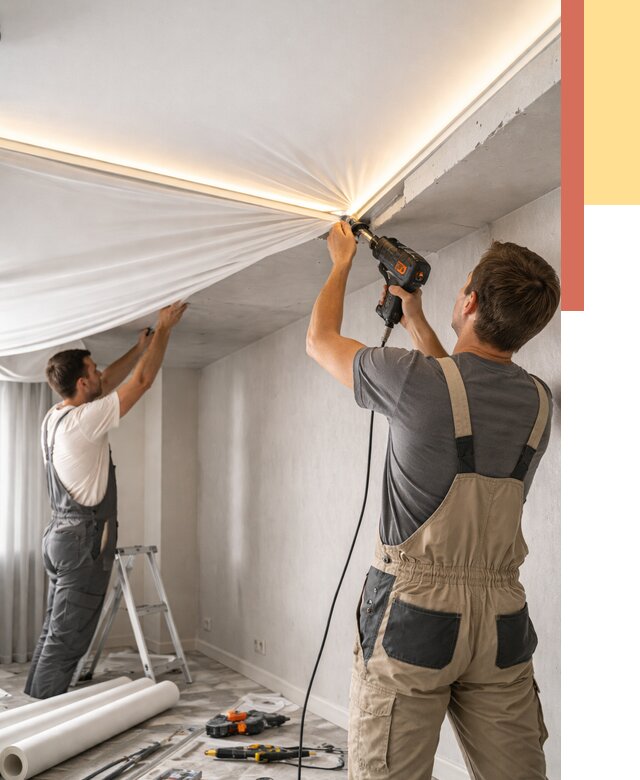 Монтаж натяжного потолка с подсветкой в Ржеве от 977 руб. | ОТДЕЛОЧНИК-Ржв