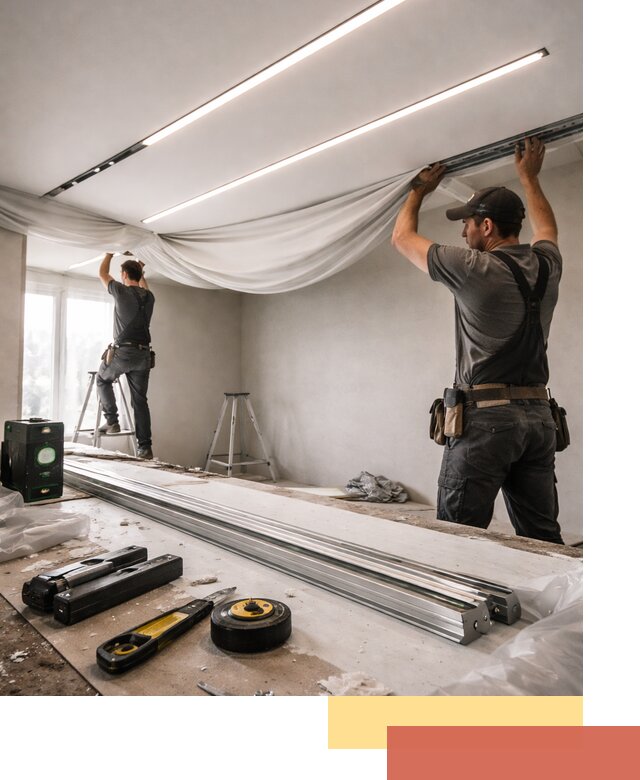 Монтаж натяжных потолков со световыми линиями в Ржеве