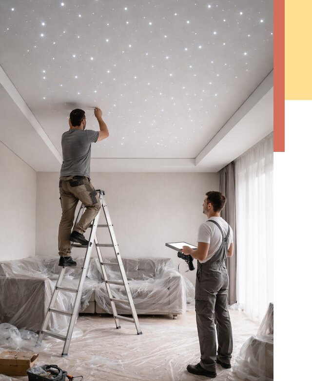 Монтаж натяжного потолка «звездное небо» в Ржеве от 6681 руб. | ОТДЕЛОЧНИК-Ржв