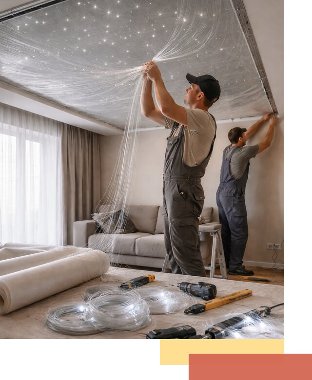 Монтаж натяжного потолка «Звездное небо» в Ржеве