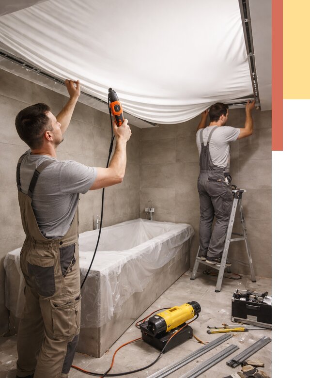 Монтаж натяжного потолка в ванной в Ржеве от 1233 руб. под ключ | ОТДЕЛОЧНИК-Ржв