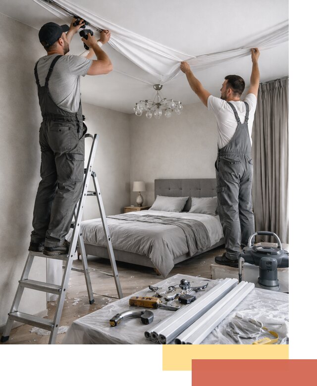 Монтаж натяжного потолка в спальне в Ржеве