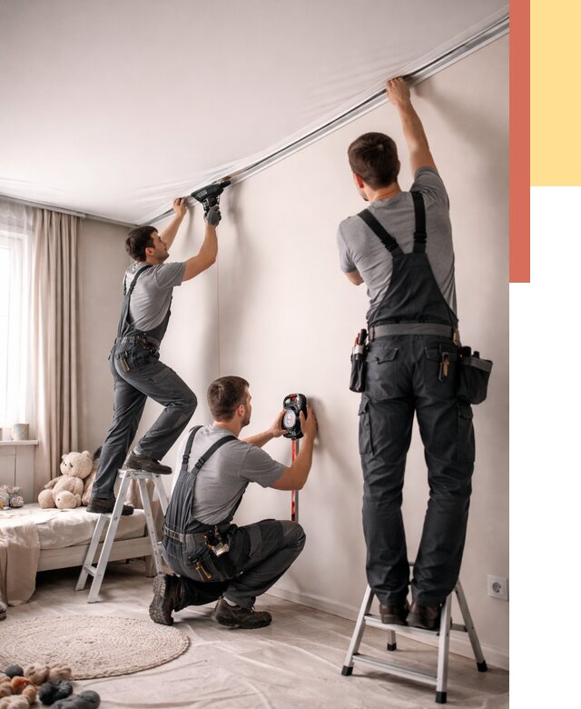 Монтаж натяжного потолка в детской в Ржеве от 3598 руб. — быстро и недорого | ОТДЕЛОЧНИК-Ржв