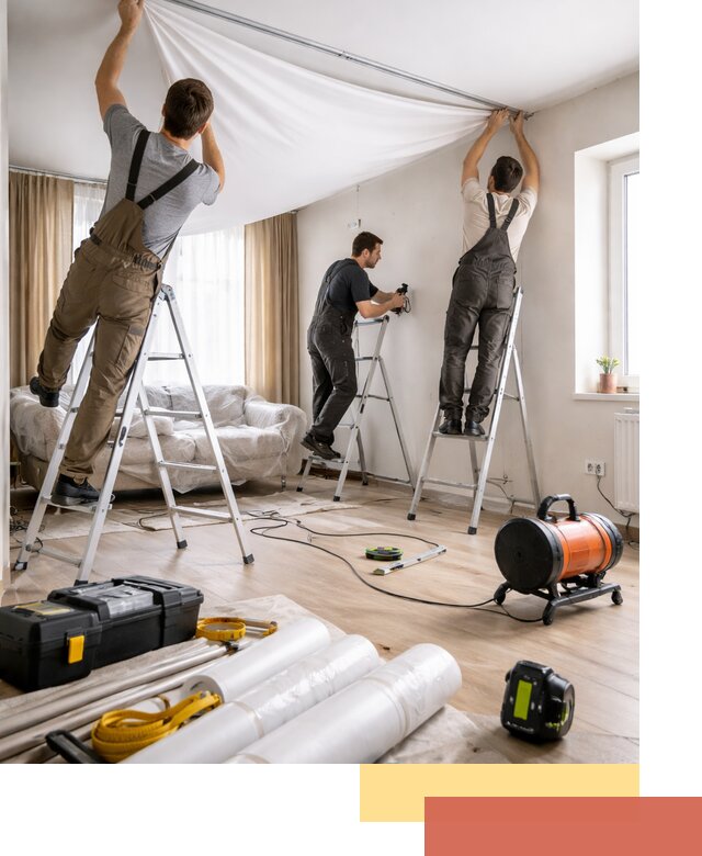 Монтаж натяжного потолка в гостиной в Ржеве