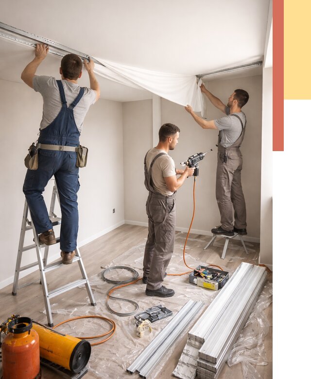 Монтаж натяжного потолка в студии в Ржеве от 5653 руб. — быстро и недорого | ОТДЕЛОЧНИК-Ржв