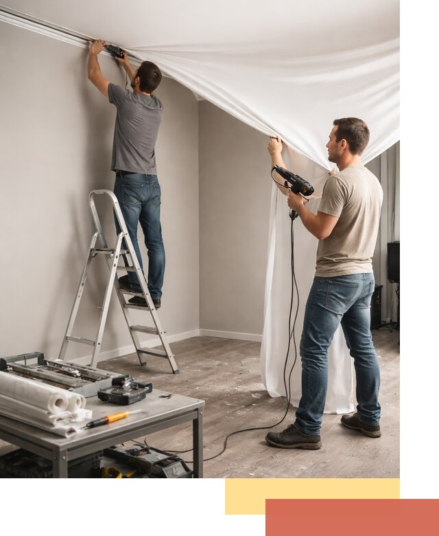 Монтаж натяжного потолка в студии в Ржеве