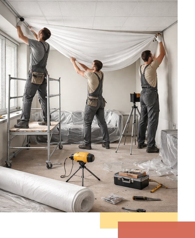 Монтаж натяжного потолка в офисе в Ржеве