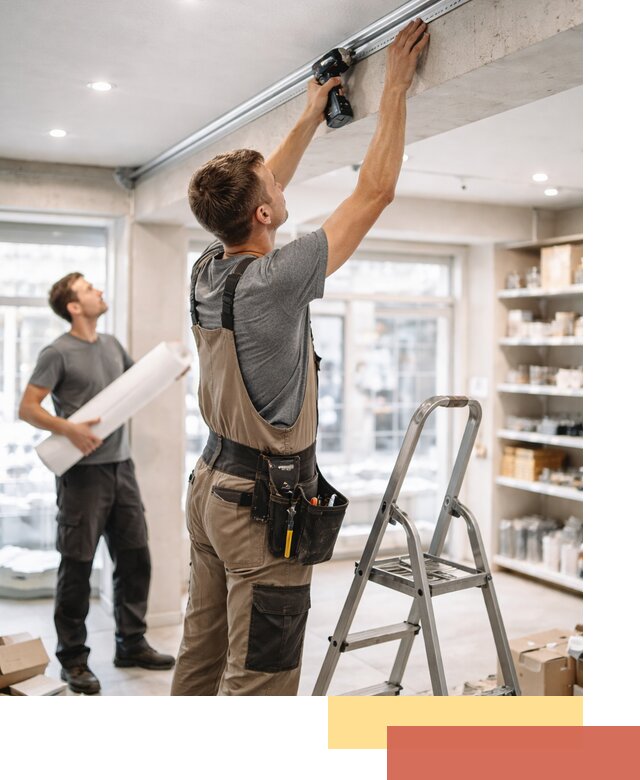 Монтаж натяжных потолков в магазине в Ржеве