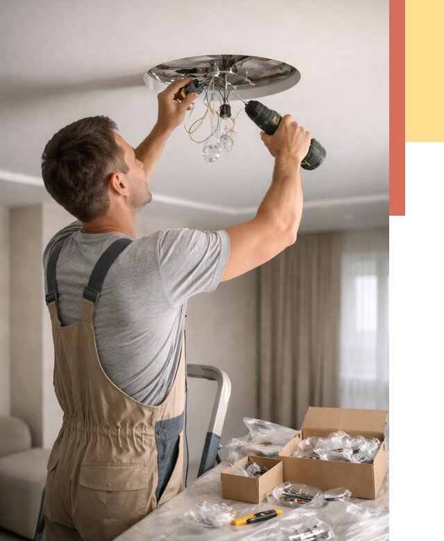 Установка люстры в натяжной потолок в Ржеве от 1233 руб. | Быстро и недорого — ОТДЕЛОЧНИК-Ржв