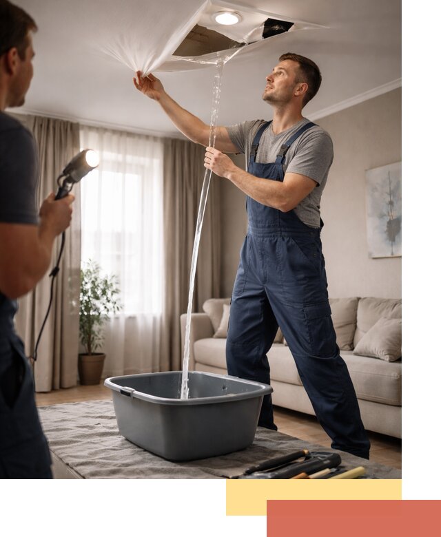 Слив воды с натяжного потолка в Ржеве быстро и аккуратно