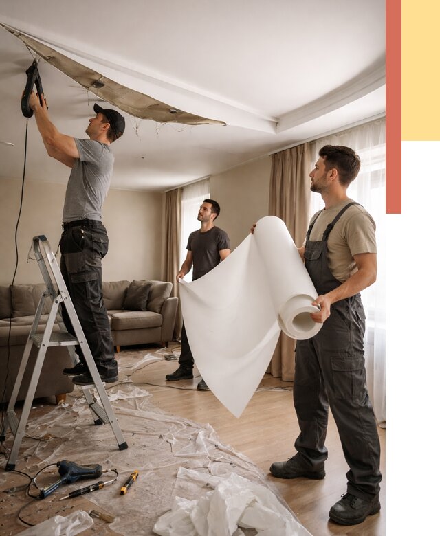 Замена полотна натяжного потолка в Ржеве от 9765 руб. быстро и недорого | ОТДЕЛОЧНИК-Ржв