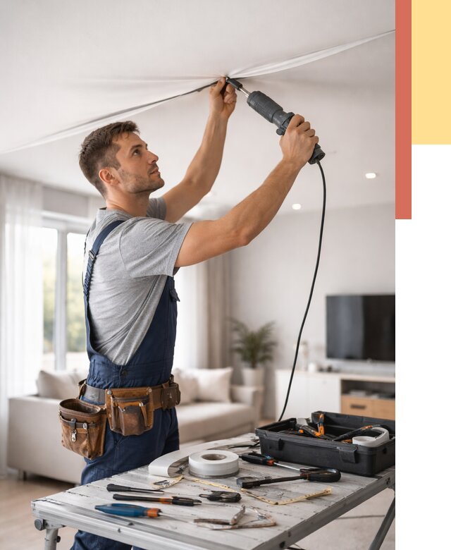 Ремонт натяжных потолков в Ржеве от 9765 руб. под ключ — ОТДЕЛОЧНИК-Ржв