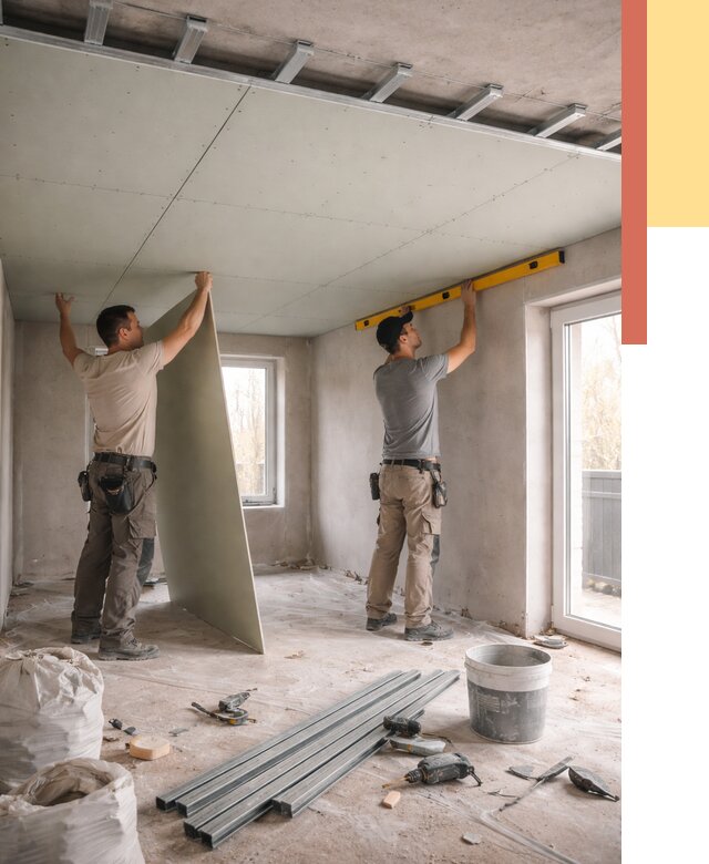 Одноуровневый потолок из гипсокартона в Ржеве от 771 руб. — монтаж под ключ | ОТДЕЛОЧНИК-Ржв