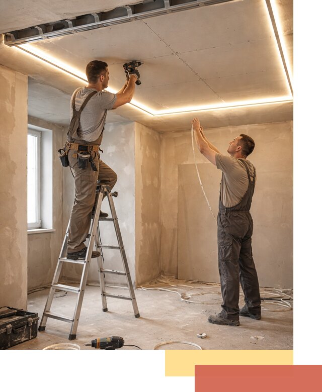 Потолок из гипсокартона с подсветкой в Ржеве