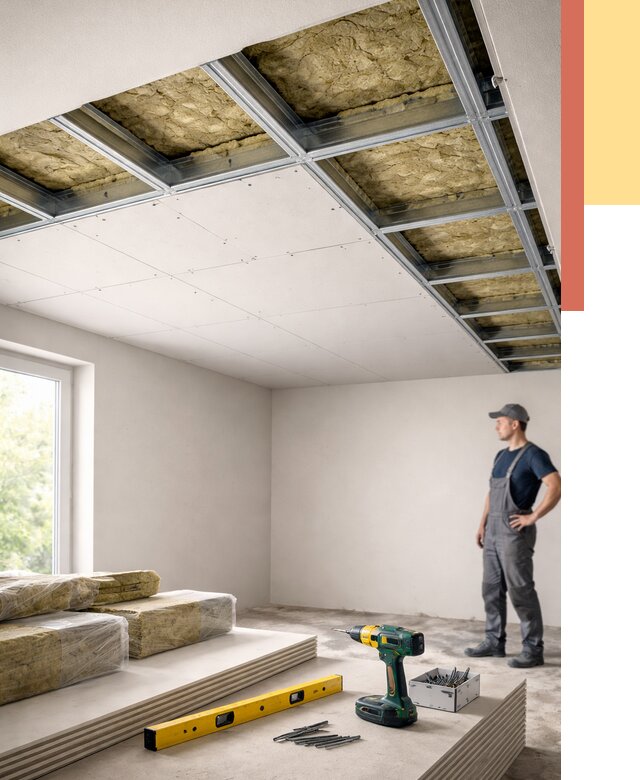 Звукоизоляция потолка ГКЛ в Ржеве от 977 руб. — монтаж под ключ | ОТДЕЛОЧНИК-Ржв