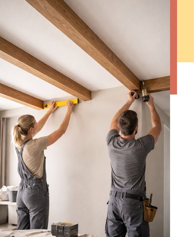 Монтаж декоративных балок на потолок в Ржеве от 4317 руб. — ОТДЕЛОЧНИК-Ржв